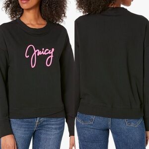 Juicy Couture Women's Long Sleeve Script Logo Pullover, Juicy Black medium